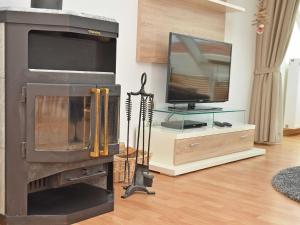 宾茨Apartmenthaus Jahreszeiten - Meerblick-Fewo 28的客厅设有壁炉和电视。