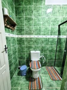 伊波茹卡House Maraca的绿色浴室设有卫生间和条纹地板垫