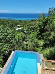 罗阿坦Turquoise view villa with pool!的海景游泳池