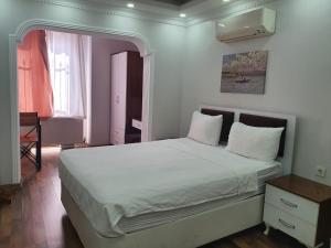 伊斯坦布尔sea star duran apart的一间卧室配有一张带白色床单的大床