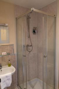 阿伯加文尼金斯海德酒店的水槽旁的玻璃门淋浴