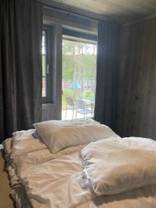 RandsverkJotunheimen Husky Lodge的两张床位于带窗户的房间内
