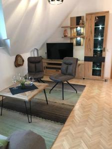 PeratschitzenKlopeinerperle的客厅配有两把椅子和电视