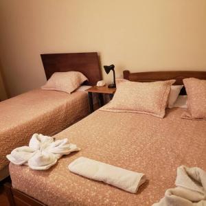 圣佩德罗·德·阿塔卡马CASA VICTORIA的两张床并在一起,配有毛巾