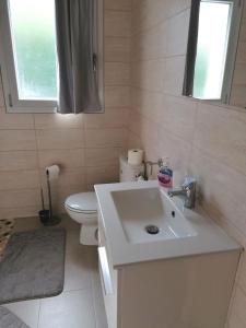 波利尼Chambre et table d'hôtes La Meule的浴室配有白色水槽和卫生间。