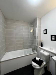 雷恩Superbe appartement confortable, proche centre ville的带浴缸、卫生间和盥洗盆的浴室