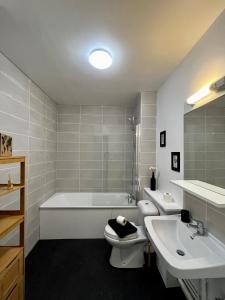 雷恩Superbe appartement confortable, proche centre ville的带浴缸、卫生间和盥洗盆的浴室