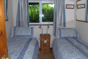 查茅斯Willows的一间卧室设有两张床和窗户。