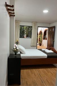 马尔多纳多港Hotel Principe I的一间卧室设有一张大床和一个窗户。