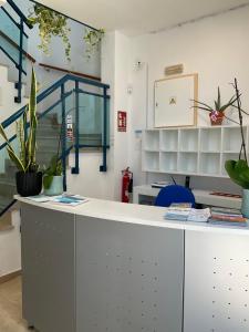 阿利坎特Pension Campello The Blue Med的一间有植物柜台的房间
