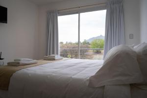 波特雷罗德洛斯弗内斯Hotel Cantera Respira Campo的一间卧室设有一张大床和大窗户
