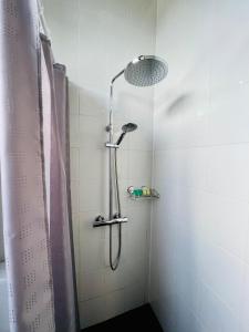 拉克韦雷Vabriku 6 Apartment with sauna的浴室内配有淋浴和头顶淋浴