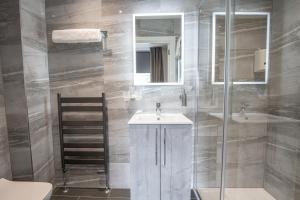 邓迪堡垒酒店的一间带水槽和玻璃淋浴的浴室