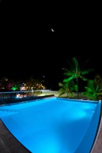 莫罗圣保罗Villa Amado的棕榈树的蓝色游泳池
