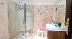 上布雷尼亚Casa Los Agapantos的带淋浴和盥洗盆的浴室