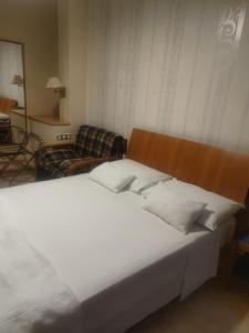 维拉弗兰卡·德尔·比尔Hostal Burbia的一张大白色的床,位于一个配有沙发的房间