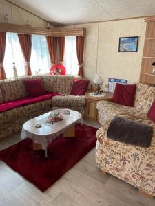 滨海努瓦耶勒Mobilhome的带沙发和咖啡桌的客厅