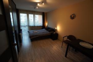 斯托尼拉斯奇Apartment 6 Gwiazdek的一间卧室配有一张床、一张桌子和一个窗户。