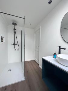 蒂伦豪特Maison Georges的白色的浴室设有水槽和镜子