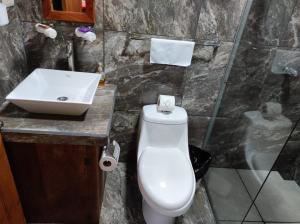 蒙泰韦尔德哥斯达黎加Tree houses Bosque Nuboso Monteverde的浴室配有白色卫生间和盥洗盆。