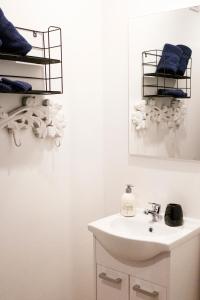 斯帕Le Studio Émeraude - Topdestination-Spa的浴室配有盥洗盆、镜子和毛巾