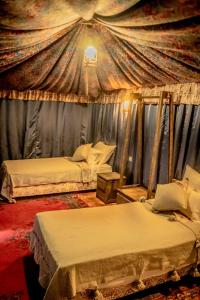 瓦尔扎扎特Ouednoujoum Ecolodge & Spa的一间帐篷内带两张床的卧室