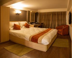 巴克塔普尔Hotel Traditional的一间卧室配有一张大床和一把椅子