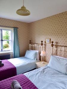 埃斯克代尔High Ground Cottage, Eskdale的一间卧室设有两张床和窗户。
