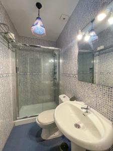 擞莫Arena Surf Hotel的浴室配有卫生间、盥洗盆和淋浴。