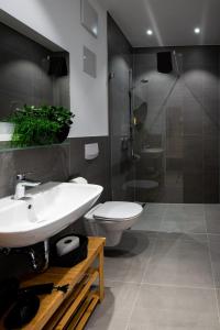 赫斯巴赫Livin63 Studio Apartments的浴室配有卫生间、盥洗盆和淋浴。