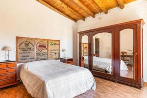 圣奥拉利亚德尔卡拉Casa Rural Navalonguilla con piscina operativa的一间卧室配有一张床和一面大镜子