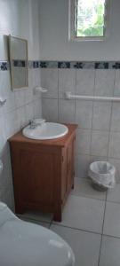 SauceHospedaje Franco-Peruano El Tambito的一间带水槽和镜子的浴室