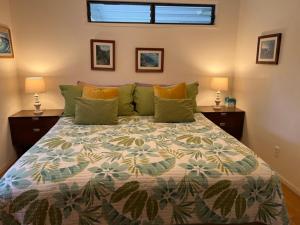 凯阿奥Ala Kai Bed and Breakfast的一间卧室配有一张大床和两盏灯