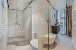阿姆斯特丹Bens The Highdocks的一间带卫生间和玻璃淋浴间的浴室