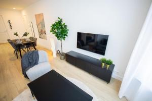 鹿特丹Admiringly 1 Bedroom Serviced Apartment 56m2 -NB306A-的客厅设有壁挂式平面电视。