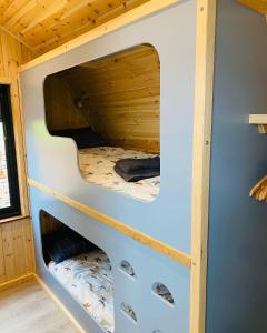 邓弗里斯Craigend Farm Holiday Pods - The Woolly Sheep的小屋内的双层床