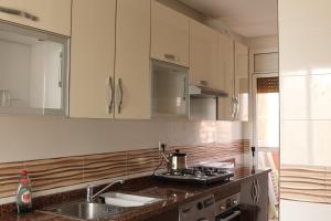 纳祖尔Panorama Apartment Nador Jadid Klima free Parking & Wifi的厨房配有水槽、炉灶和橱柜。