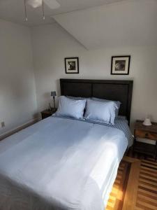 曼切斯特Lovely two bedroom apartment with free parking的卧室配有一张带两个枕头的大白色床