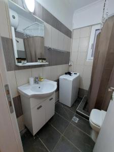 雅典Blue Flag Glyfada Center的一间带水槽、卫生间和镜子的浴室