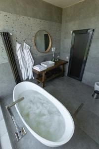 NikortsmindaCHALET PANORAMA NIKORTSMINDA的带浴缸、水槽和镜子的浴室