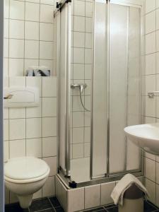 埃尔姆山麓克尼格斯卢特尔克恩纳斯登酒店的带淋浴、卫生间和盥洗盆的浴室