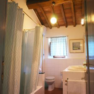 基安蒂格雷夫Casa Ercole Farm Stay的带淋浴、卫生间和盥洗盆的浴室