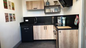 埃佩尔奈Le Loft Vintage Epernay avec Netflix, Vélos, Parking gratuit的一个带木制橱柜和水槽的厨房