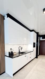 博茨科沃Apartamenty Aquarius Gold Boszkowo的厨房配有白色橱柜和水槽