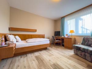奥拉宁鲍姆沃来慈皓福兰德豪斯酒店的酒店客房配有一张床、一张书桌和一张沙发。