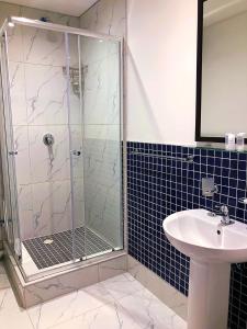 开普敦Queen Julie Lodge的带淋浴和盥洗盆的浴室