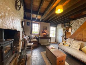 多诺A magical hideaway overlooking the river Boyne的带沙发和壁炉的客厅