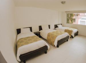 帕斯托Hotel Parque Reservado的一间卧室设有两张床和窗户。
