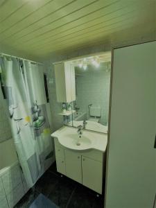 什科菲亚洛卡Mr. Bens cottage的一间带水槽和镜子的浴室