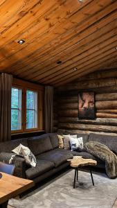 列维Cottis - Kultakettu的带沙发和木制天花板的客厅